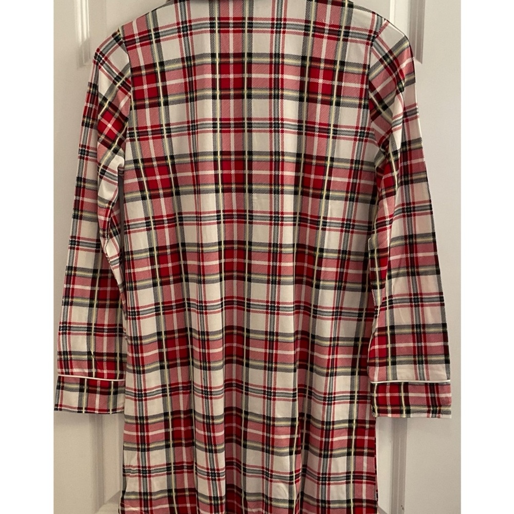 Tahari Notch Collar White / Holiday Plaid Sleepshirt Nightgown - NWT - Small - Picture 3 of 9